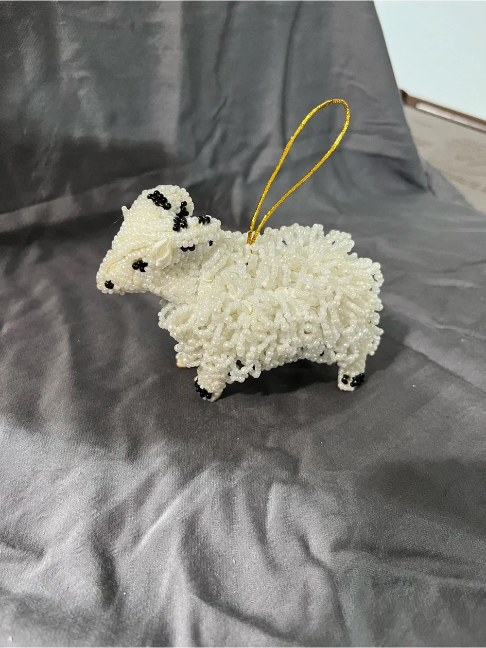 Handmade Beaded‎ Sheep Ornament White Lamb Seed Bead Christmas Folk Art Decor